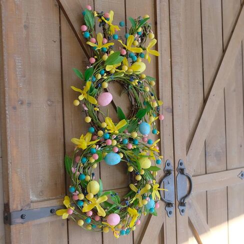 Bibelot 18 Inch Easter Wreaths Bunny Colorful Eggs Wreath for Front Door, Spring Eggs and Berries Twig Wreaths for Home Decor, Easter Wreath for Inside and Outside in Saudi Arabia