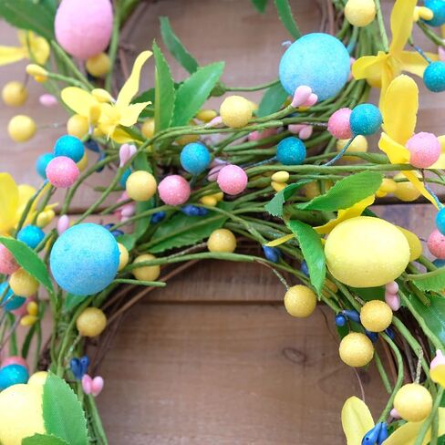 Bibelot 18 Inch Easter Wreaths Bunny Colorful Eggs Wreath for Front Door, Spring Eggs and Berries Twig Wreaths for Home Decor, Easter Wreath for Inside and Outside in Saudi Arabia