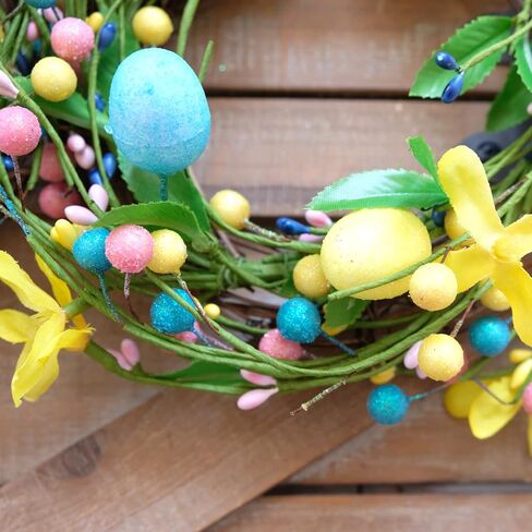 Bibelot 18 Inch Easter Wreaths Bunny Colorful Eggs Wreath for Front Door, Spring Eggs and Berries Twig Wreaths for Home Decor, Easter Wreath for Inside and Outside in Saudi Arabia