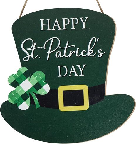 St. Patrick's Day Door Decorations, Hanging Wooden St Patricks Day Shamrock Door Sign for Wall Home Irish Party Decorations (Hat) in Saudi Arabia