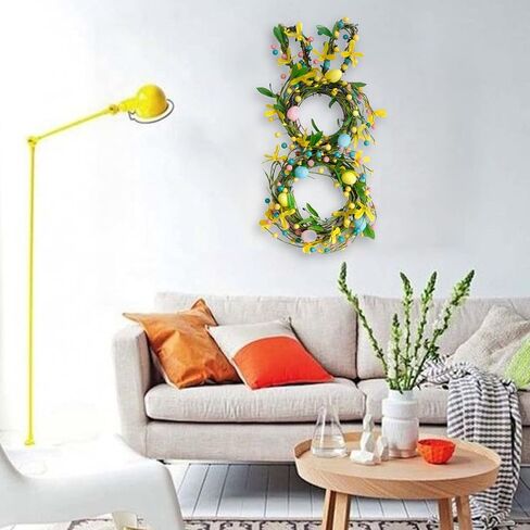 Bibelot 18 Inch Easter Wreaths Bunny Colorful Eggs Wreath for Front Door, Spring Eggs and Berries Twig Wreaths for Home Decor, Easter Wreath for Inside and Outside in Saudi Arabia