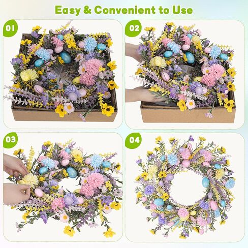 Aneco 24 Inch Easter Wreath Spring Artificial Flower with Colorful Eggs Hydrangeas Daisies Eucalyptus Leaves for Easter Spring Home Window Wall Door Decor Holiday Supplies in Saudi Arabia