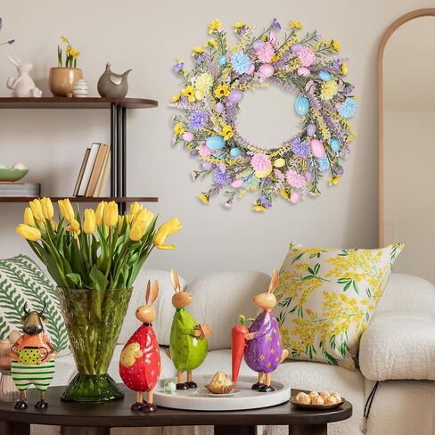 Aneco 24 Inch Easter Wreath Spring Artificial Flower with Colorful Eggs Hydrangeas Daisies Eucalyptus Leaves for Easter Spring Home Window Wall Door Decor Holiday Supplies in Saudi Arabia