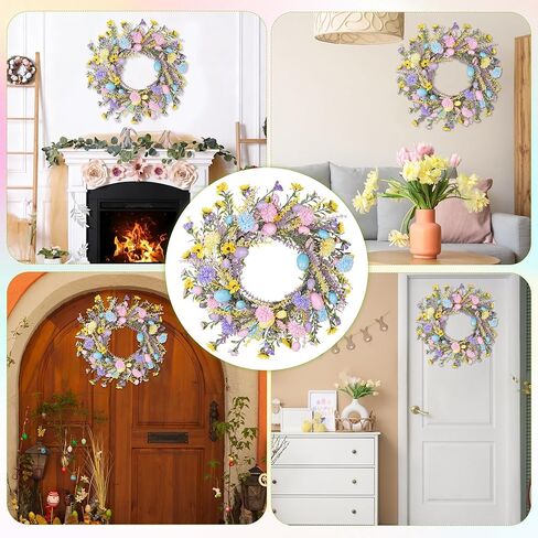 Aneco 24 Inch Easter Wreath Spring Artificial Flower with Colorful Eggs Hydrangeas Daisies Eucalyptus Leaves for Easter Spring Home Window Wall Door Decor Holiday Supplies in Saudi Arabia