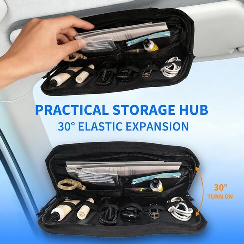 منظم حاجب الشمس للسيارة، منظم حاجب الرخوة التكتيكي للرجال، حقيبة تخزين سوداء مع سحاب ومشبك نظارات، مناسب عالمي لشاحنة السيارة وسيارات الدفع الرباعي، ملحقات السيارة الممتازة in Kuwait