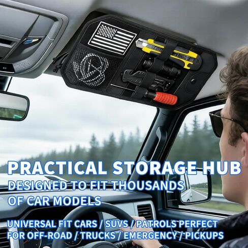 منظم حاجب الشمس للسيارة، منظم حاجب الرخوة التكتيكي للرجال، حقيبة تخزين سوداء مع سحاب ومشبك نظارات، مناسب عالمي لشاحنة السيارة وسيارات الدفع الرباعي، ملحقات السيارة الممتازة in Kuwait