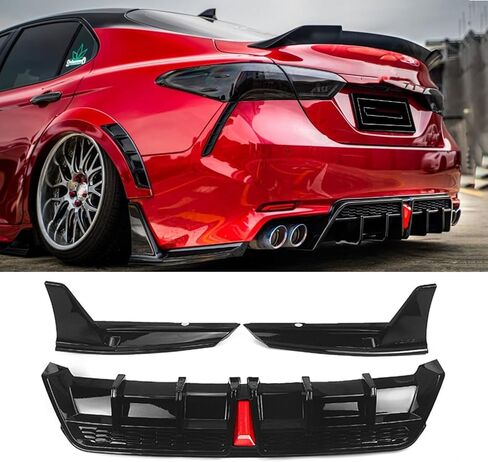 Rear Diffuser Lip Compatibility with 2018-2023 Camry SE XSE Yofer Style V2 LED Rear Bumper Diffuser+ Corner Extension Gloss Black in Kuwait