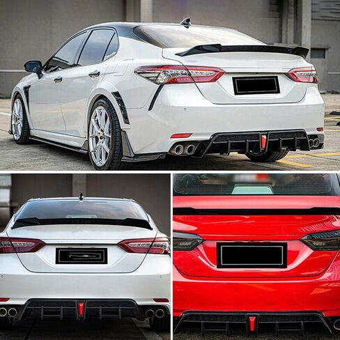 Rear Diffuser Lip Compatibility with 2018-2023 Camry SE XSE Yofer Style V2 LED Rear Bumper Diffuser+ Corner Extension Gloss Black in Kuwait