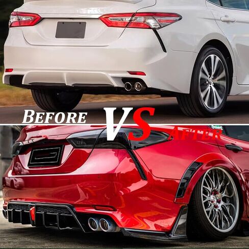 Rear Diffuser Lip Compatibility with 2018-2023 Camry SE XSE Yofer Style V2 LED Rear Bumper Diffuser+ Corner Extension Gloss Black in Kuwait
