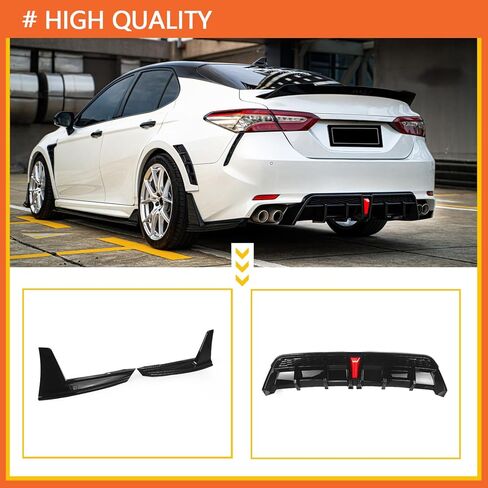 Rear Diffuser Lip Compatibility with 2018-2023 Camry SE XSE Yofer Style V2 LED Rear Bumper Diffuser+ Corner Extension Gloss Black in Kuwait