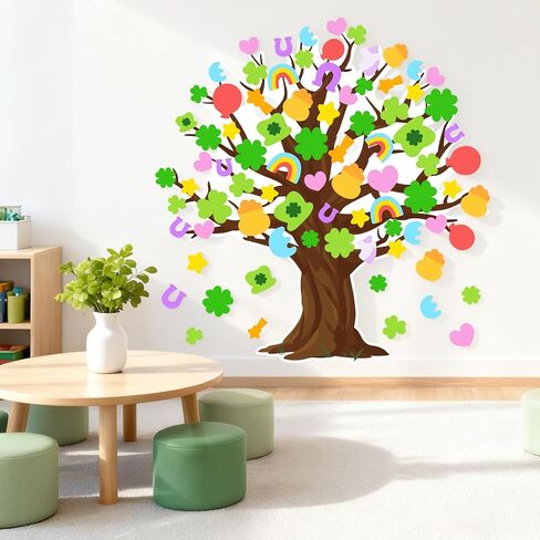 AnyDesign شجرة عيد القديس باتريك القواطع محظوظ سحر شامروك البرسيم قطع الورق الديكور مع 200 نقطة الغراء DIY نشرة المجلس الحرف للفصل الدراسي الأيرلندية حزب ديكور الحائط in Kuwait
