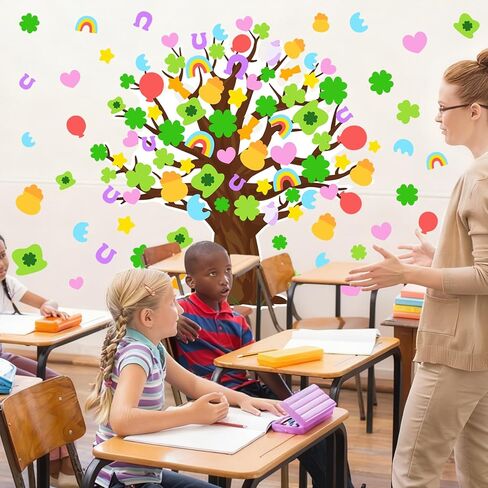 AnyDesign شجرة عيد القديس باتريك القواطع محظوظ سحر شامروك البرسيم قطع الورق الديكور مع 200 نقطة الغراء DIY نشرة المجلس الحرف للفصل الدراسي الأيرلندية حزب ديكور الحائط in Kuwait