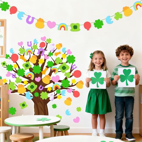 AnyDesign شجرة عيد القديس باتريك القواطع محظوظ سحر شامروك البرسيم قطع الورق الديكور مع 200 نقطة الغراء DIY نشرة المجلس الحرف للفصل الدراسي الأيرلندية حزب ديكور الحائط in Kuwait
