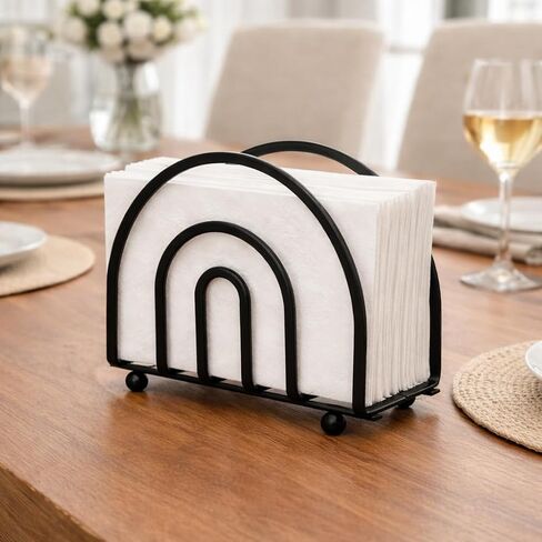 Deluxe Steel Napkin Holder Weighted Self Standing - Black Matte Finish - Decorative & Functional for Kitchen, Dining Room, Countertops - Holds Up to 100 Napkins - Durable, Stylish in Kuwait