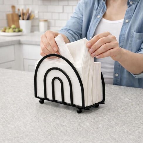 Deluxe Steel Napkin Holder Weighted Self Standing - Black Matte Finish - Decorative & Functional for Kitchen, Dining Room, Countertops - Holds Up to 100 Napkins - Durable, Stylish in Kuwait