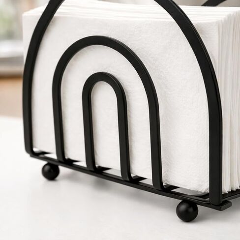 Deluxe Steel Napkin Holder Weighted Self Standing - Black Matte Finish - Decorative & Functional for Kitchen, Dining Room, Countertops - Holds Up to 100 Napkins - Durable, Stylish in Kuwait