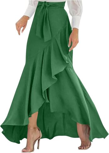 Trendy Long Skirts for Women A-Line Flared Maxi Skirt with Slit Elastic Waist Casual Elegant Club Party Outfits in Saudi Arabia