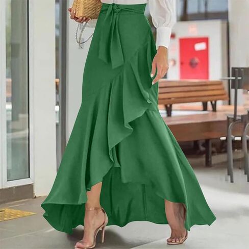 Trendy Long Skirts for Women A-Line Flared Maxi Skirt with Slit Elastic Waist Casual Elegant Club Party Outfits in Saudi Arabia