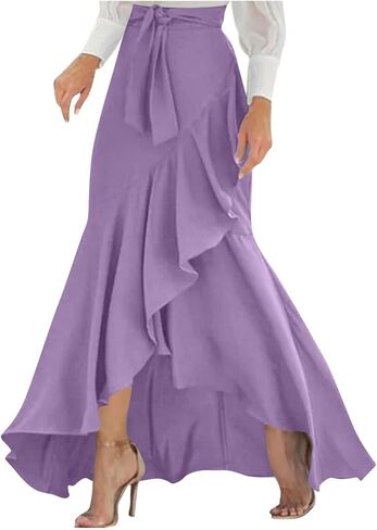 Trendy Long Skirts for Women A-Line Flared Maxi Skirt with Slit Elastic Waist Casual Elegant Club Party Outfits in Saudi Arabia