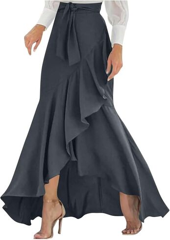 Trendy Long Skirts for Women A-Line Flared Maxi Skirt with Slit Elastic Waist Casual Elegant Club Party Outfits in Saudi Arabia