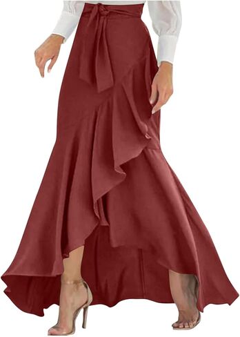 Trendy Long Skirts for Women A-Line Flared Maxi Skirt with Slit Elastic Waist Casual Elegant Club Party Outfits in Saudi Arabia