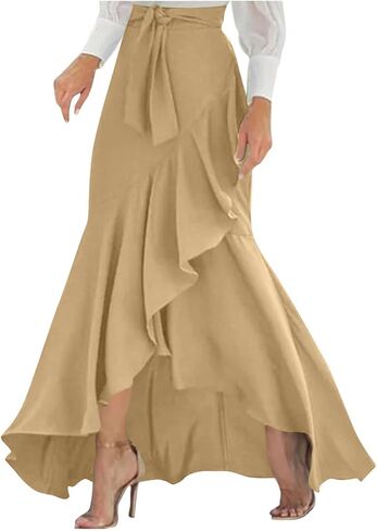 Trendy Long Skirts for Women A-Line Flared Maxi Skirt with Slit Elastic Waist Casual Elegant Club Party Outfits in Saudi Arabia