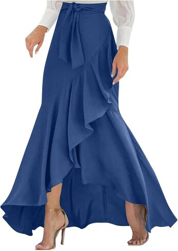 Trendy Long Skirts for Women A-Line Flared Maxi Skirt with Slit Elastic Waist Casual Elegant Club Party Outfits in Saudi Arabia