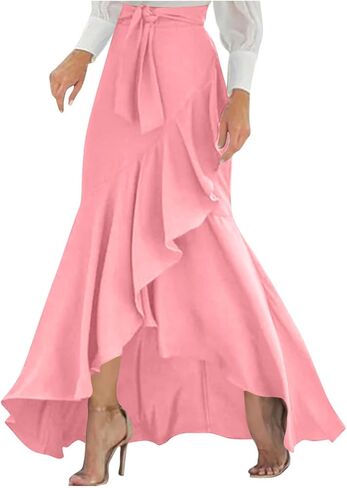Trendy Long Skirts for Women A-Line Flared Maxi Skirt with Slit Elastic Waist Casual Elegant Club Party Outfits in Saudi Arabia