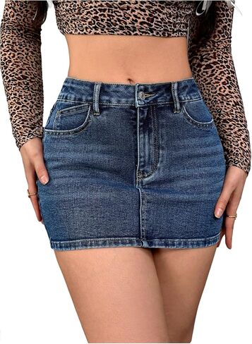 SOLY HUX Women's Mini Denim Skirt High Waisted Bodycon Jean Pencil Skirts with Pockets in Saudi Arabia
