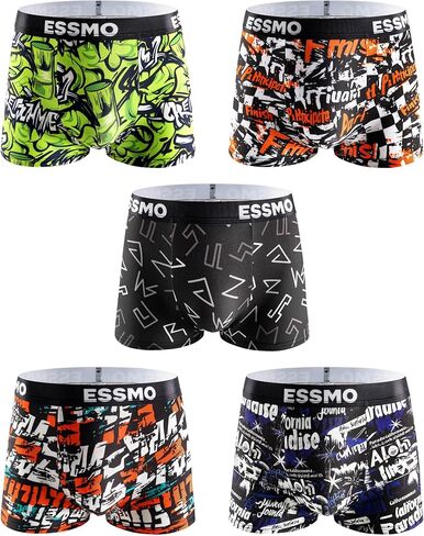 Mens Boxer Briefs 5 Pack Stretchy Graffiti Print Moisture Wicking Lightweight Underwear Men Anti Chafing Supportive in Saudi Arabia