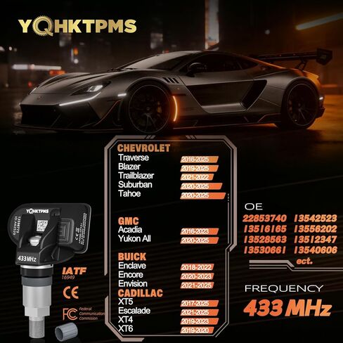 مستشعر ضغط الإطارات TPMS GM SUV/MPV مبرمج مسبقًا متوافق مع شيفروليه ترافيرس (2016-2025)|تاهو (2020-2025)➤GMC أكاديا (2016-2023)|يوكون (2020-2025)، OE:13598773 (مجموعة من 4) 433 ميجاهرتز in Kuwait