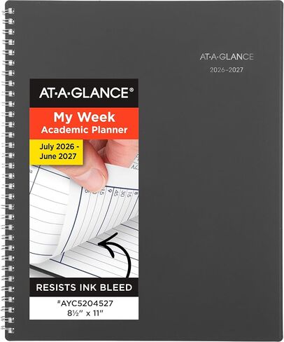 AT-A-GLANCE Planner 2026-2027 Weekly & Monthly Academic 12-Month July-June Quarter-Hourly Appointment Book, 8-1/2" x 11", DayMinder, Charcoal (AYC52045) in Saudi Arabia