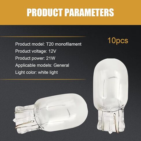 10 PCS Brake Light Bulb, T20 Car Miniature Bulb, Daytime Running Light Brake Bulb, Turn Signal Light Replacement, Universal for Cars, Trucks, SUVs (White #Monofilament) in Saudi Arabia