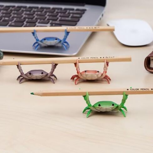 2Pcs Creative Crab Pen Holder Weightlifting Crabs Pen Stand Storage Rack, Office Desktop Decoration, Pencil Holders Desk Supplies Holders and Dispensers, Desk Accessories and Workspace(Red) in Kuwait