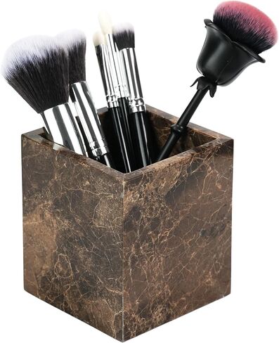 Marble Makeup Brush Holder - Viola Candle Toothbrush Cup For Bathroom Accessories, Decorative Pencil Organizer For Office Desk Aesthetic, Stone Utensil Container For Kitchen Countertop in Saudi Arabia