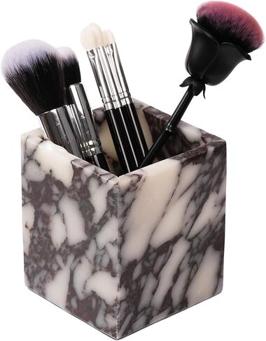 Marble Makeup Brush Holder - Viola Candle Toothbrush Cup For Bathroom Accessories, Decorative Pencil Organizer For Office Desk Aesthetic, Stone Utensil Container For Kitchen Countertop in Saudi Arabia