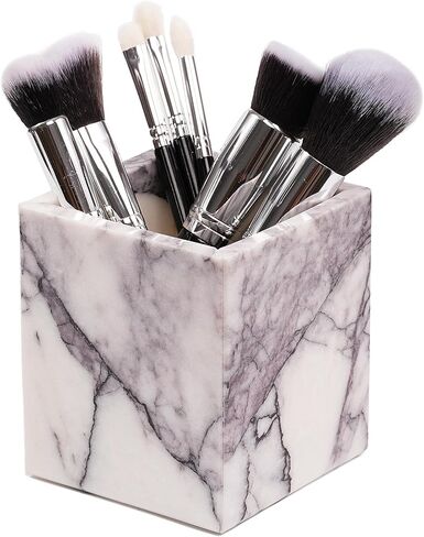 Marble Makeup Brush Holder - Viola Candle Toothbrush Cup For Bathroom Accessories, Decorative Pencil Organizer For Office Desk Aesthetic, Stone Utensil Container For Kitchen Countertop in Saudi Arabia