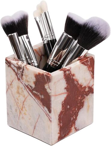 Marble Makeup Brush Holder - Viola Candle Toothbrush Cup For Bathroom Accessories, Decorative Pencil Organizer For Office Desk Aesthetic, Stone Utensil Container For Kitchen Countertop in Saudi Arabia