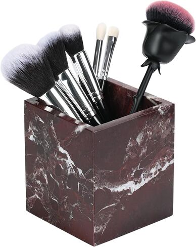 Marble Makeup Brush Holder - Viola Candle Toothbrush Cup For Bathroom Accessories, Decorative Pencil Organizer For Office Desk Aesthetic, Stone Utensil Container For Kitchen Countertop in Saudi Arabia