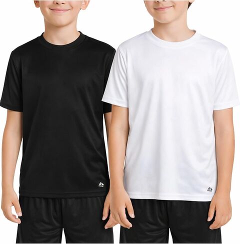RBX Boys' Athletic T-Shirt - 2 Pack Active Performance Dry-Fit Sports Tee (Size 4-16), Size 10-12, White/Grey in Kuwait
