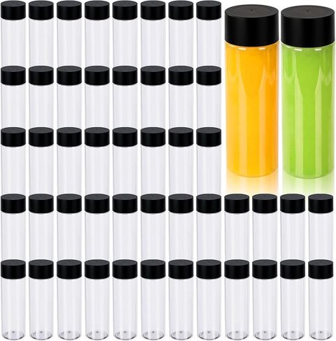 50 Pieces Plastic Juice Bottles with Black Lids Sensory Bottles Round Clear Drink Containers Reusable Plastic Smoothie Bottles Empty Water Bottles 10 OZ for Storing Juice, Milk, Homemade Beverage in Saudi Arabia
