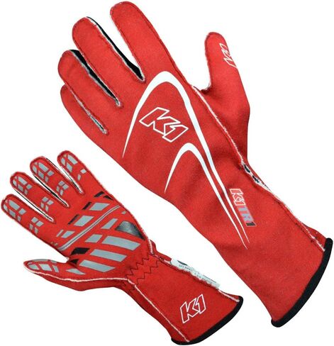 K1 Track 1 Auto Cross Racing Nomex Protective Gloves - SFI 3.3/5-2018 - Red in Kuwait