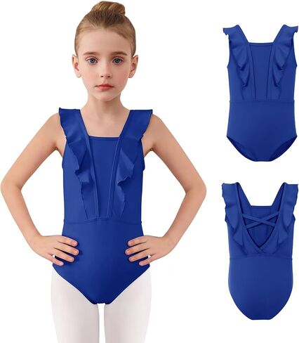 Haloumoning Girls Ballet Leotards Kids Ruffle Sleeveless Criss-Cross Back Leotard Gymnastics Dance Outfits 3T-12Y in Saudi Arabia