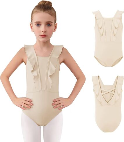 Haloumoning Girls Ballet Leotards Kids Ruffle Sleeveless Criss-Cross Back Leotard Gymnastics Dance Outfits 3T-12Y in Saudi Arabia