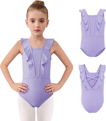 Haloumoning Girls Ballet Leotards Kids Ruffle Sleeveless Criss-Cross Back Leotard Gymnastics Dance Outfits 3T-12Y in Saudi Arabia