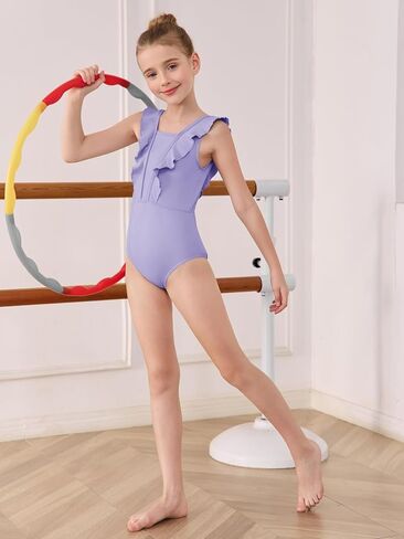 Haloumoning Girls Ballet Leotards Kids Ruffle Sleeveless Criss-Cross Back Leotard Gymnastics Dance Outfits 3T-12Y in Saudi Arabia