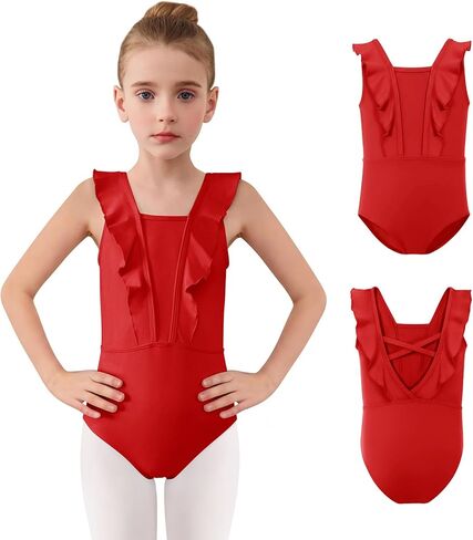 Haloumoning Girls Ballet Leotards Kids Ruffle Sleeveless Criss-Cross Back Leotard Gymnastics Dance Outfits 3T-12Y in Saudi Arabia