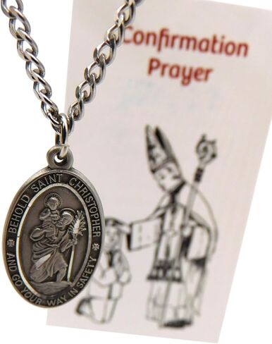 Westmon Works St Christopher Pewter Confirmation Medal One Inch Saint Pendant on a Stainless Steel Chain Boxed Gift Set in Saudi Arabia