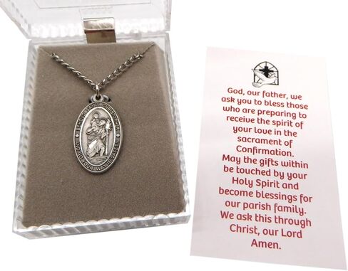 Westmon Works St Christopher Pewter Confirmation Medal One Inch Saint Pendant on a Stainless Steel Chain Boxed Gift Set in Saudi Arabia