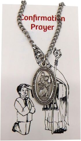 Westmon Works St Christopher Pewter Confirmation Medal One Inch Saint Pendant on a Stainless Steel Chain Boxed Gift Set in Saudi Arabia